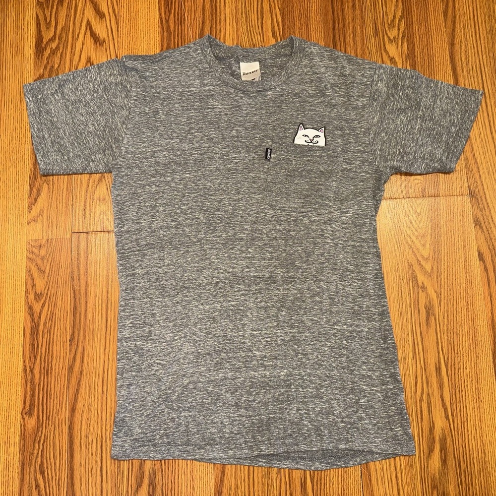 RIPNDIP Shirt Mens Small Gray Graphic Nermal Cat Skateboard SK8 Pocket